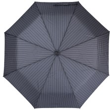Biggbrella 1088Pc Ahşap Saplı Otomatik Şemsiye Gri Çizgili