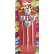 Acar Süs Gümüş Kalpli Mum 15CM 4lü