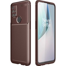 Tekno Grup Oneplus Nord N10 5g Kılıf Karbon Desenli Lux Neyro Silikon + Tam Kaplayan 5d Cam Ekran Koruyucu Kahverengi