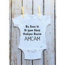 Limon Unisex Bebek Beyaz Doğum Günü Hediyen Benim Amcam Baskılı Body Zıbın