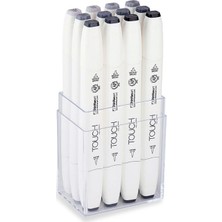 Shinhan Art Twin Brush Marker Fırça Uçlu Markör Kalem Seti 12 Renk Soğuk Griler