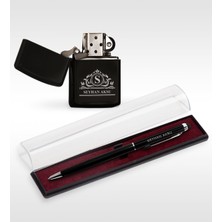 BK Kişiye Isimli Siyah Çakmak ve Kalem Seti Metal Malzeme İle Evinize Değer Katar 12 Adet