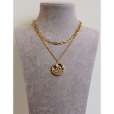 Kırmızı Sanat Evi Ikili Yuvarlak Çiçek Figürlü Bijuteri Kolye