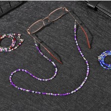 Platin Hediyelik Kadın Mor Karışık Kum Boncuklu Güneş Gözlüğü - Gözlük Ipi Askısı Aksesuarı