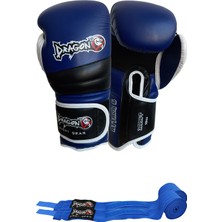 Dragon Attack 6 Boks Eldiveni Kick Boks Muay Thai Boks Eldiveni ve Bandaj Mavi Renk 2'li Set
