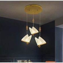 Burenze Elegance Modern Kelebek Tasarım Üçlü Sarkıt LED Avize Rose Gold Sarı Harika Görsel BURENZE809