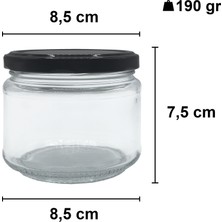Afracam 300 cc Kavanoz Metal Siyah Konserve Kapaklı 300 ml Şeffaf Cam Kavanoz 24 Adet