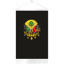 Özgüvenal Dörtgen Tuğra Beyaz Püsküllü Flama 25 x 35 cm