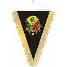 Özgüvenal Üçgen Tuğra Altın Rengi Püsküllü Flama 25 x 35 cm