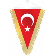 Özgüvenal Üçgen Ay Yıldız Altın Rengi Püsküllü Flama 25 x 35 cm