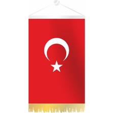 Özgüvenal Dörtgen Ay Yıldız Altın Rengi Püsküllü Flama 25 x 35 cm