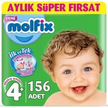 Molfix Dev Beden:4+ (9-20KG) 156 Adet + 9 Adet Islak Havlu Bebek Bezi