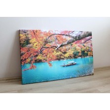 Vice Göl Kenarı Orman Sonbahar Manzaralı Kanvas Tablo (45X72 Cm)