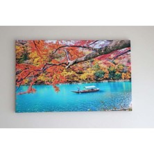 Vice Göl Kenarı Orman Sonbahar Manzaralı Kanvas Tablo (45X72 Cm)