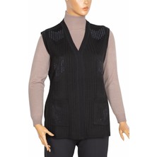 Hesna Hesna, Nida Omuzu Cebi Taşlı Fitilli Triko Siyah Yelek