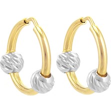 Prenses Pırlanta Kadın 14 Ayar Altın Sarı Beyaz Halka Küpe