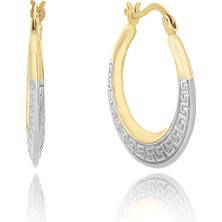 Prenses Pırlanta Kadın 14 Ayar Altın Sarı Beyaz Grek Desenli Fantezi Halka Küpe