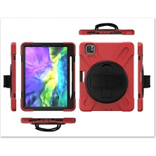 Dybox Apple iPad Air 4. Nesil 10.9 Shockproof 3 Katmanlı Kalem Yerli Standlı Zırh Kılıf Kırmızı