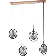 Avonni AV-1850-4Y-BSY Siyah Boya Modern Avize E14 Metal Cam H: 120 cm, WxD: 80x22 cm