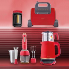 Homend Gold Serisi Kırmızı Elektrikli Çeyiz Seti+Kahve Makinesi+Tost Makinesi+Blender Set+Çay Makinesi