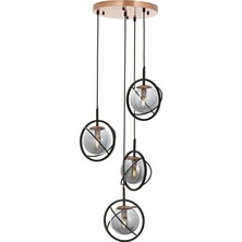 Avonni AV-1850-4T-BSY Siyah Boya Modern Avize E14 Metal Cam H: 120 cm, Ø: 35 cm