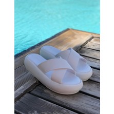 Shoemark Hello Kalın Şerit Beyaz Kadın Terik