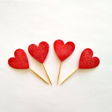 Parti Kulesi Simli Eva Kürdan Kırmızı Kalp Kürdan 12 Adet 4*4 cm