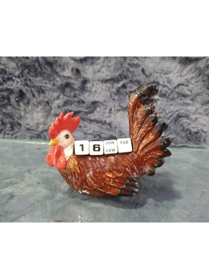 Es Dekor Porselen El Boyama Kahverengi Horoz Üstünde Zarlı Takvim Koleksiyon Ürünü, Gün ve Ay Bilgisi