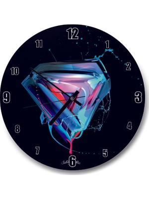 Cakatablo Neon Sıçramalı Renkler ve Üçgenler Siyah Zemin Duvar Saati