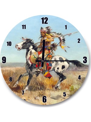 Cakatablo Savaşçı Kızılderili Yağlıboya Duvar Saati