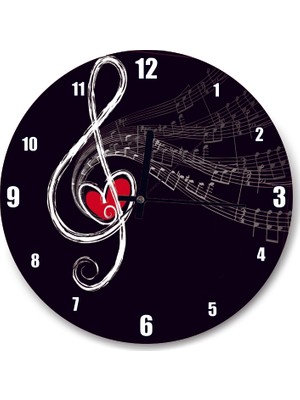 Cakatablo Sol Anahtarı ve Notalar Siyah Arkaplan Duvar Saati