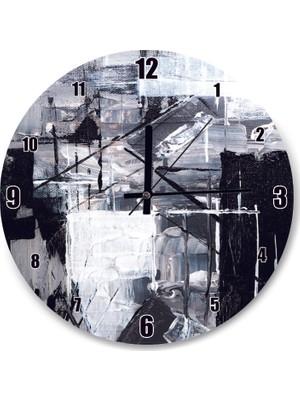 Cakatablo Siyah Beyaz Soyut Resim Duvar Saati