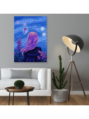 Bk Gift Sihirli Kelebekler ve Gizemli Kız Tasarımlı Kanvas Tablo 50X70CM