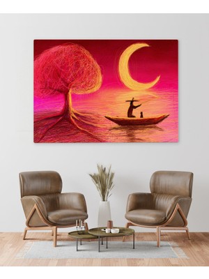 Bk Gift Gün Batımında Balık Tutan Adam Silüet Tasarımlı Kanvas Tablo 70X100CM