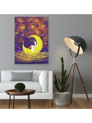 Bk Gift Tavşan Kız ve Ay Fantastik Kanvas Tablo 70X100CM