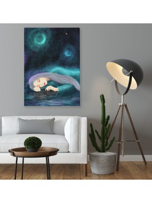 Bk Gift Ay Işığındaki Hüzünlü Kız Tasarımlı Kanvas Tablo 50X70CM