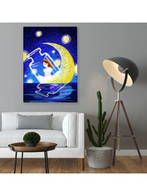 Bk Gift Aydaki Tutsak Kız Tasarımlı Kanvas Tablo 70X100CM