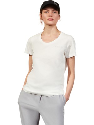 Skechers Graphic Tee W V Neck T-Shirt Kadın Off White Tshirt - S202215-102