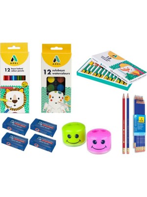 Adel Kırtasiye Seti, Boyama Seti(Sulu Boya, Pastel Boya, Kuru Boya, Kalem, Kalemtıraş, Silgi)