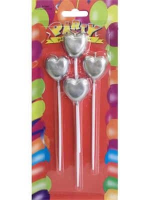 Acar Süs Gümüş Kalpli Mum 15CM 4lü