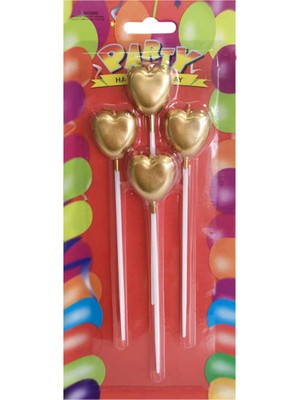Acar Süs Altın Kalpli Mum 15CM 4lü