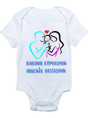 Limon Unisex Bebek Beyaz Babamın Kopyasıyım Annemin Hastasıyım Baskılı Zıbın
