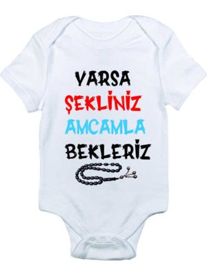 Limon Unisex Bebek Beyaz Varsa Şekliniz Amcamla Bekleriz Baskılı Body Zıbın