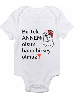 Limon Anneler Günü Hediyesi Bir Tek Annem Olsun Bana Birşey Olmaz Baskılı Bebek Body Zıbın