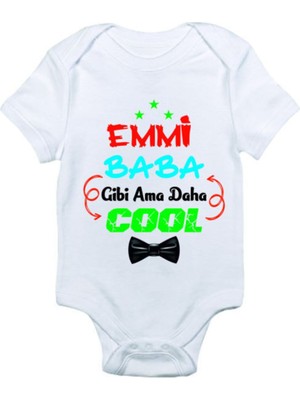 Limon Unisex Bebek Beyaz Emmi Baba Gibi Ama Daha Cool Baskılı Zıbın Body