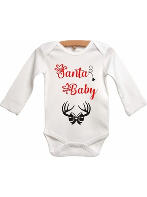 Limon Bebek Beyaz Santa Baby Baskılı Zıbın Body