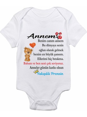 Limon Erkek Bebek Beyaz Anneler Günü Hediyesi Anneye Hediye Yakışıklı Prensin Baskılı Body Zıbın