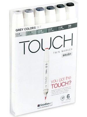 Shinhan Art Twin Brush Marker Fırça Uçlu Markör Kalem Seti 6 Renk Gri Tonları