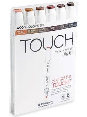 Shinhan Art Twin Brush Marker Fırça Uçlu Markör Kalem Seti 6 Renk Ahşap Tonları