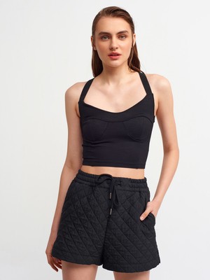 Dilvin 3747 Askılı Crop Top-Siyah